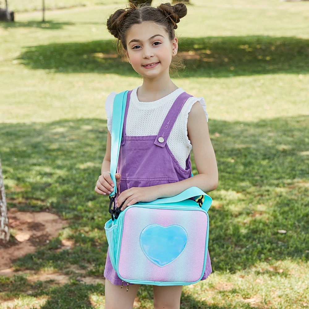 Kids Insulated Lunch Box for Girls Rainbow Bag with External Bottle Holder